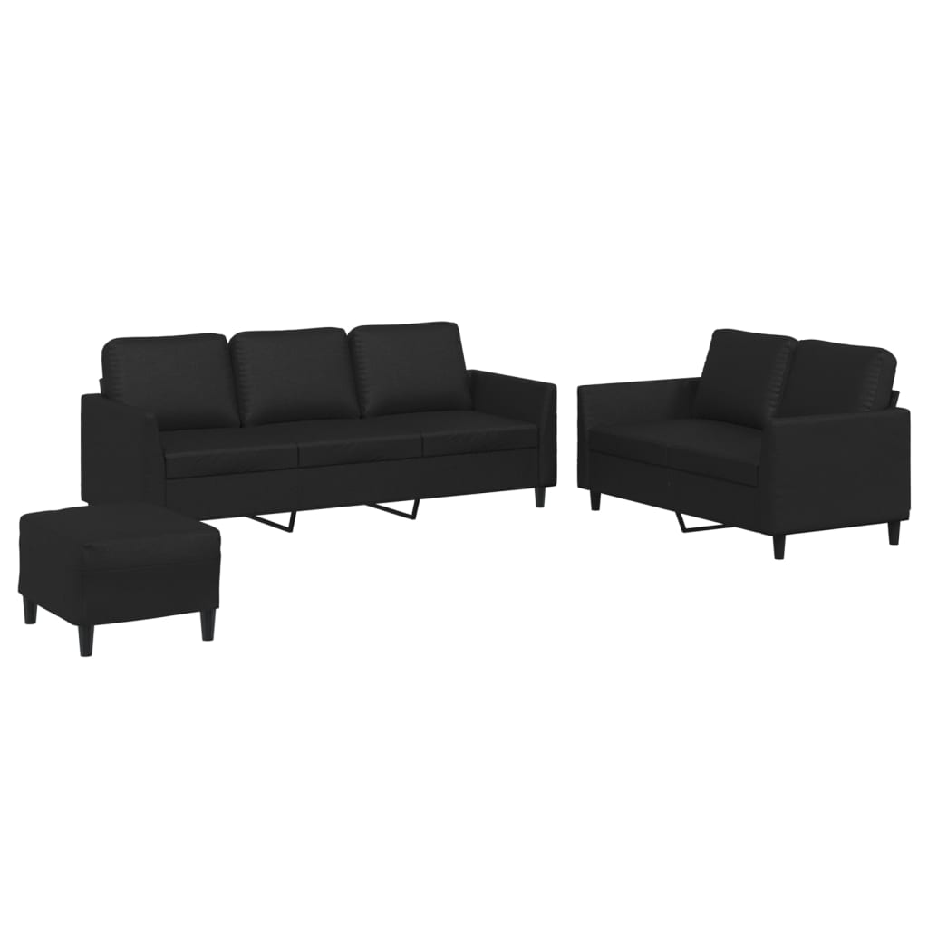 3-delige Loungeset met kussens kunstleer zwart is nu te koop bij PeponiXL, paradijselijk wonen!