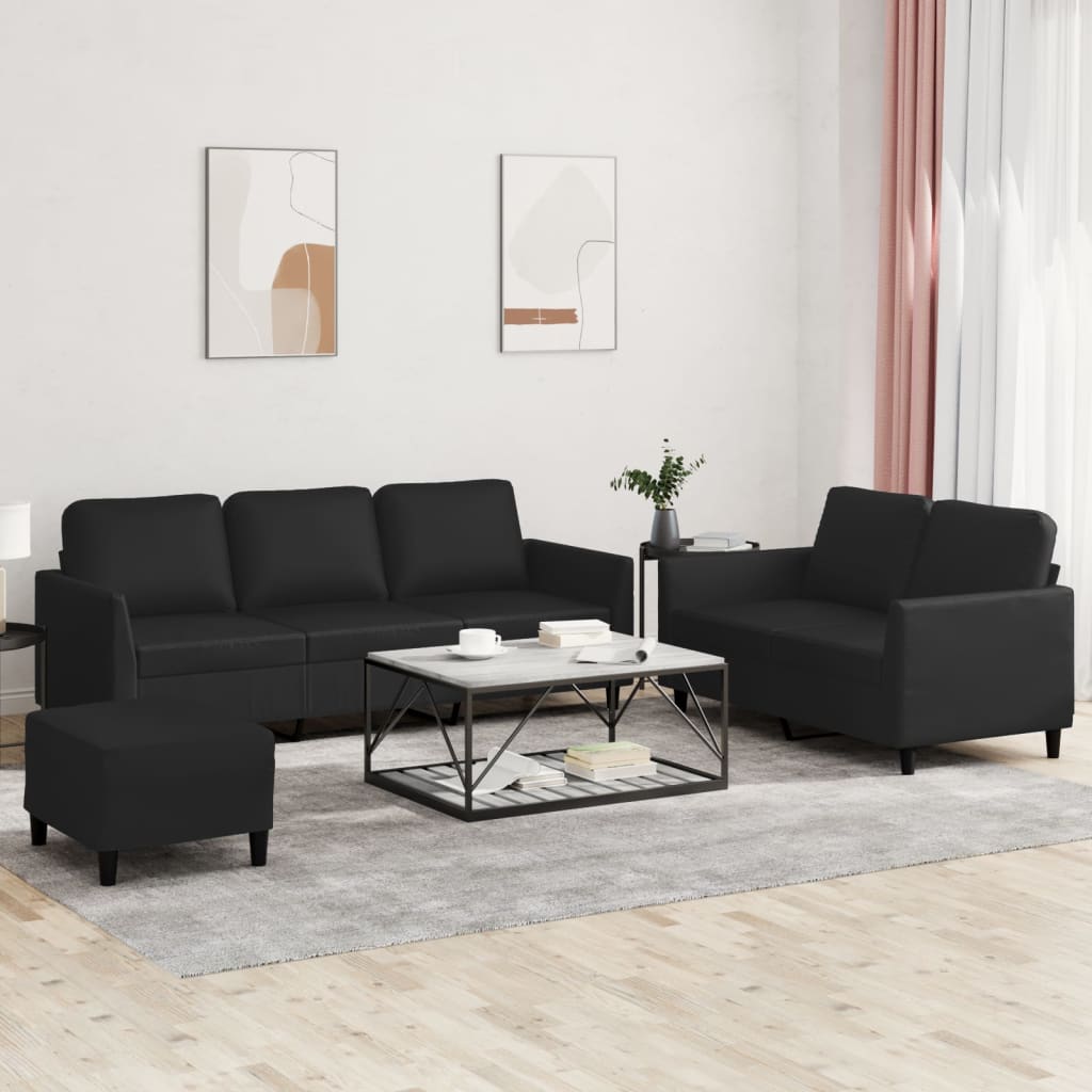3-delige Loungeset met kussens kunstleer zwart is nu te koop bij PeponiXL, paradijselijk wonen!