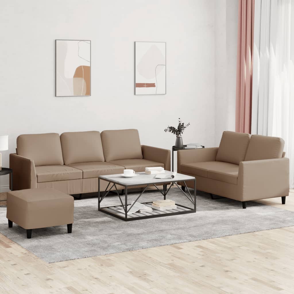3-delige Loungeset met kussens kunstleer cappuccino is nu te koop bij PeponiXL, paradijselijk wonen!