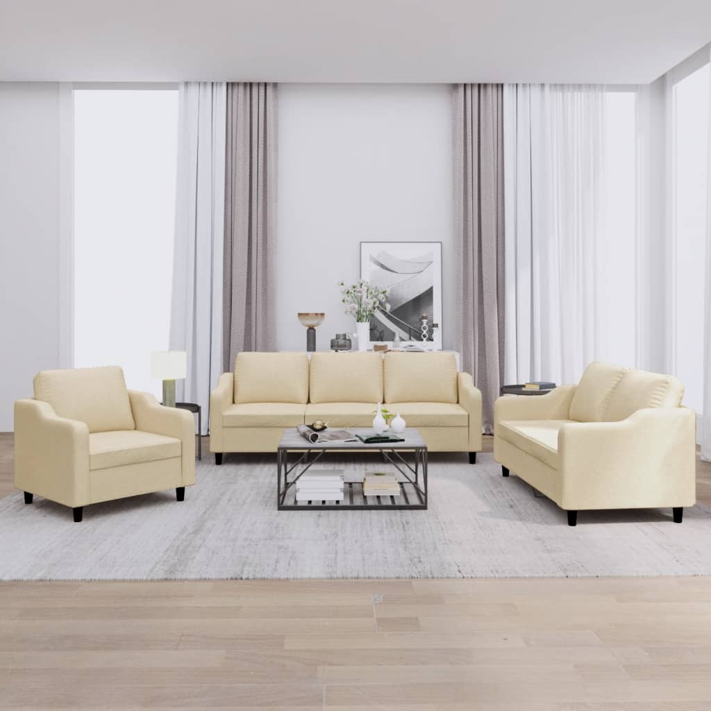 3-delige Loungeset met kussens stof crèmekleurig is nu te koop bij PeponiXL, paradijselijk wonen!