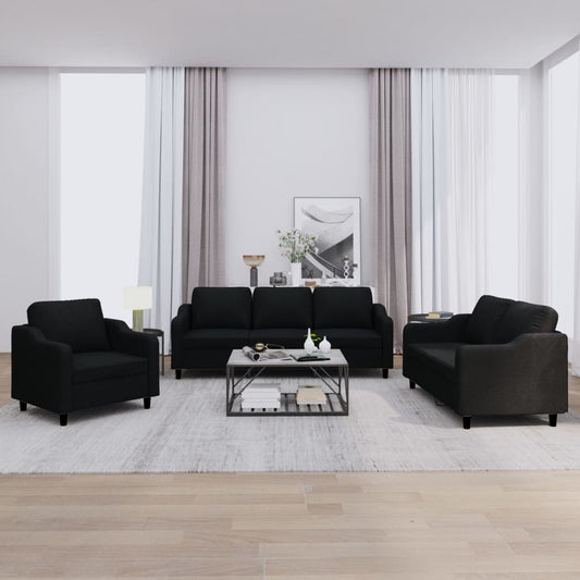3-delige loungeset met kussens stof zwart is nu te koop bij PeponiXL, paradijselijk wonen!