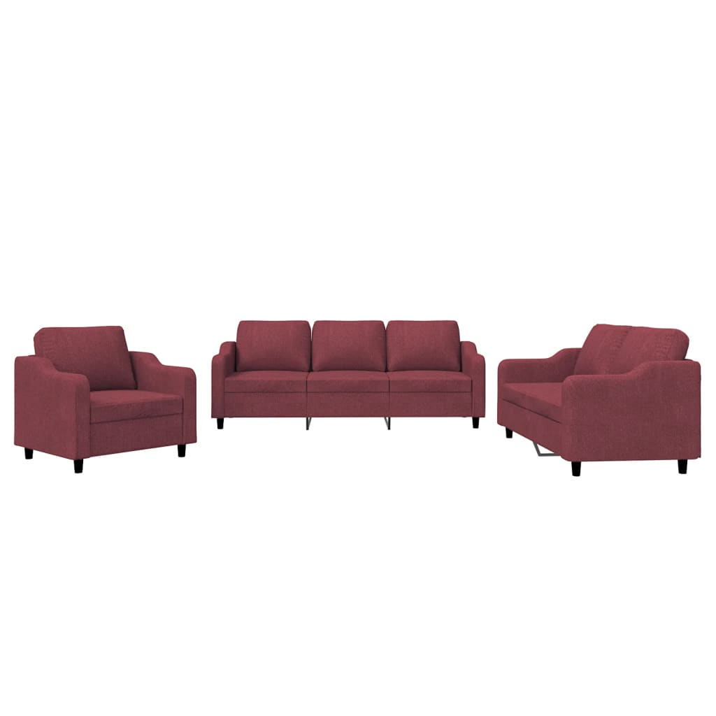 3-delige Loungeset met kussens stof wijnrood