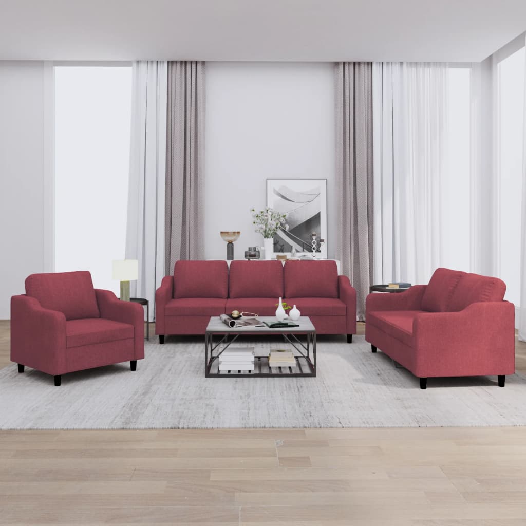 3-delige Loungeset met kussens stof wijnrood