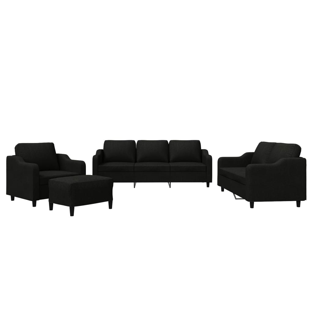 4-delige loungeset met kussens stof zwart is nu te koop bij PeponiXL, paradijselijk wonen!