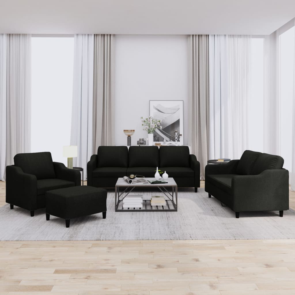 4-delige loungeset met kussens stof zwart is nu te koop bij PeponiXL, paradijselijk wonen!