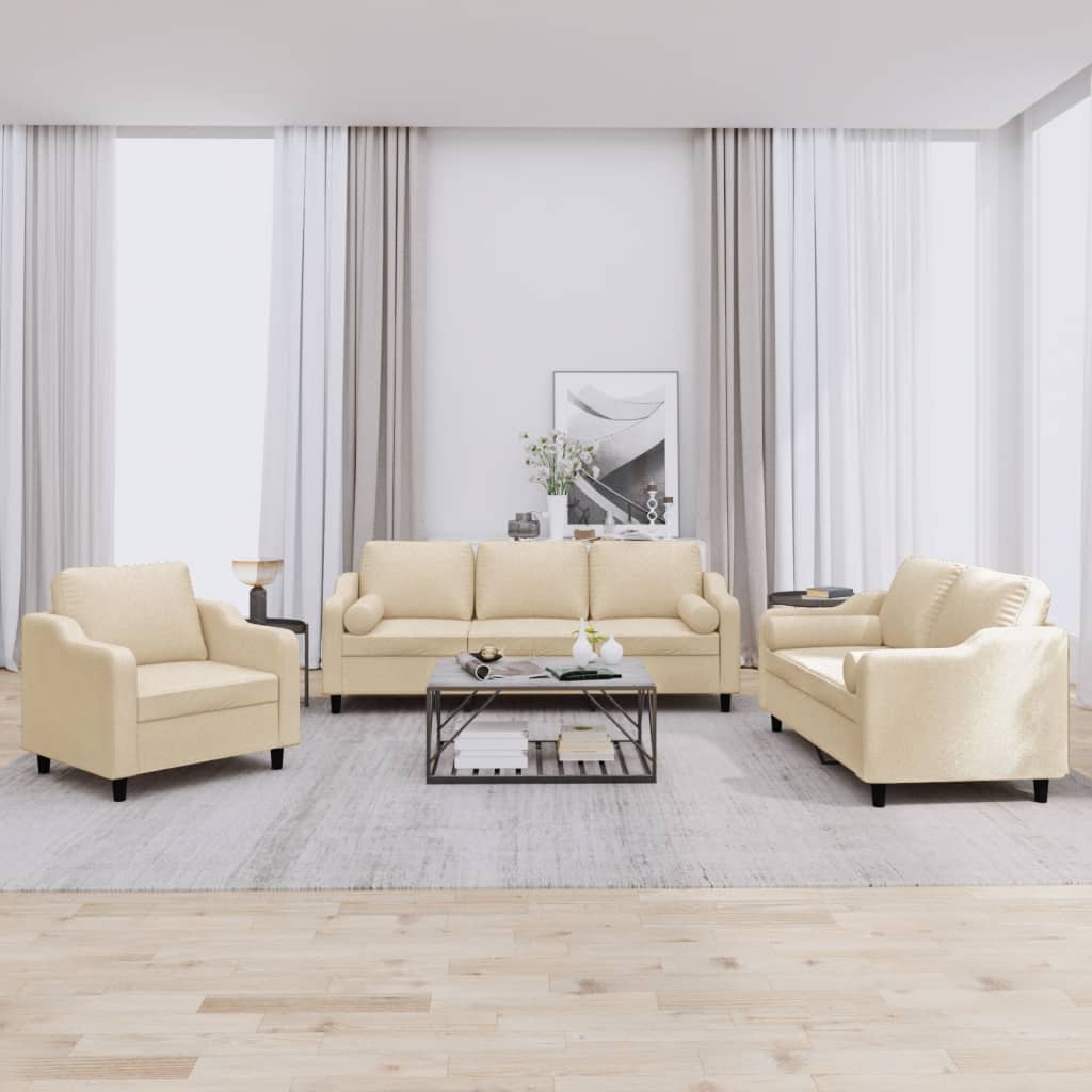 3-delige Loungeset met kussens stof crèmekleurig is nu te koop bij PeponiXL, paradijselijk wonen!
