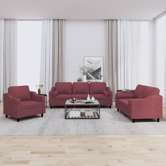 3-delige Loungeset met kussens stof wijnrood is nu te koop bij PeponiXL, paradijselijk wonen!
