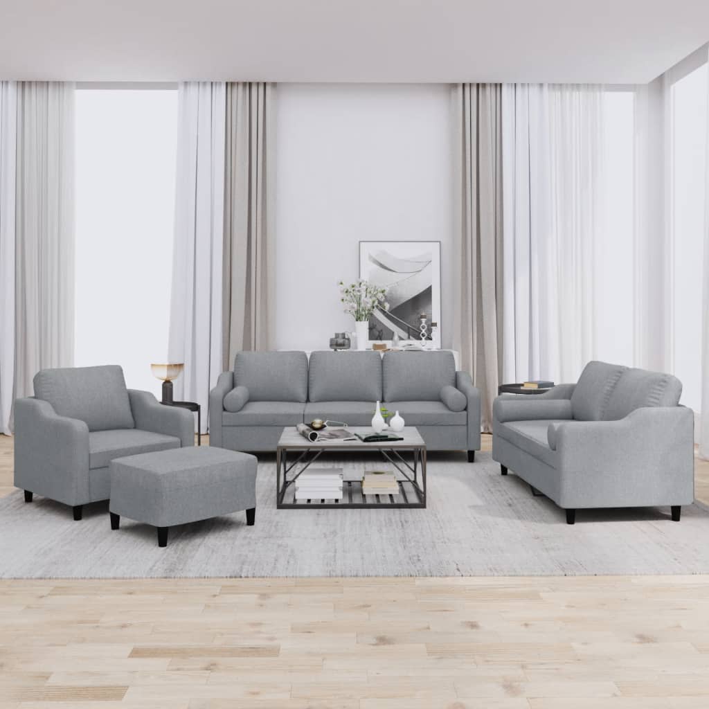 4-delige Loungeset met kussens stof lichtgrijs is nu te koop bij PeponiXL, paradijselijk wonen!