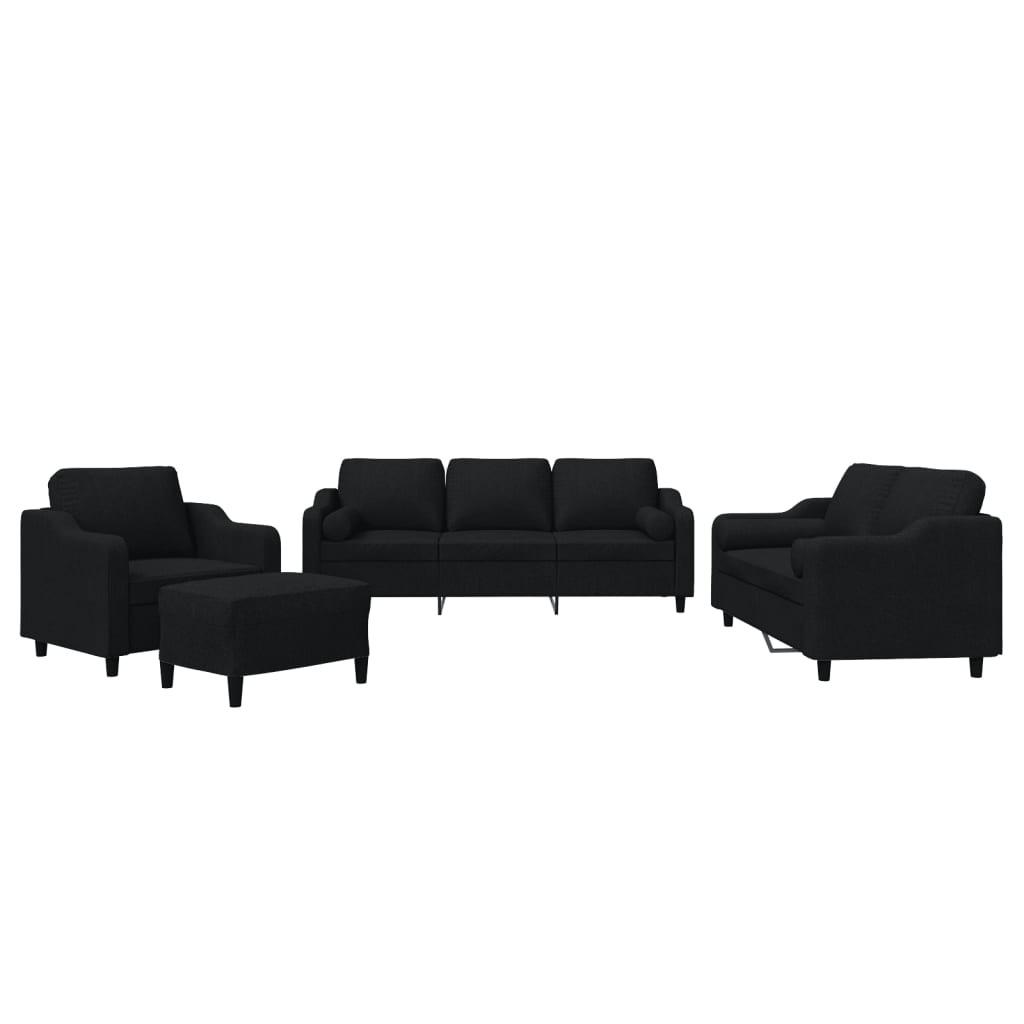 4-delige Loungeset met kussens stof zwart is nu te koop bij PeponiXL, paradijselijk wonen!