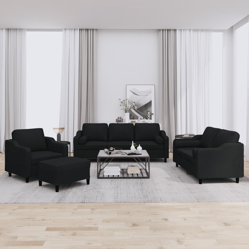 4-delige Loungeset met kussens stof zwart is nu te koop bij PeponiXL, paradijselijk wonen!
