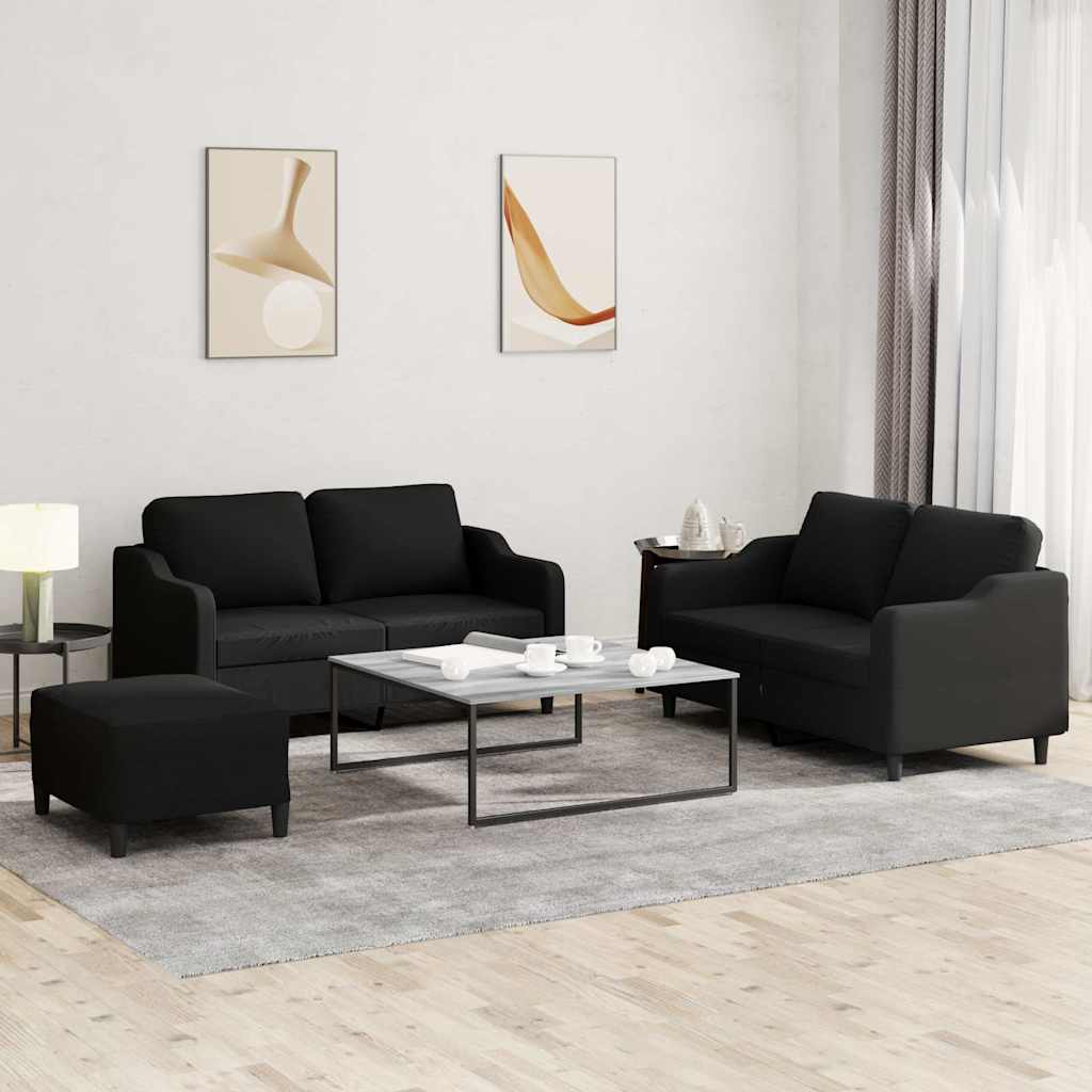 3-delige loungeset met kussens stof zwart is nu te koop bij PeponiXL, paradijselijk wonen!