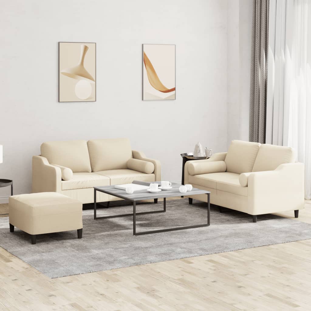 3-delige Loungeset met kussens stof crèmekleurig is nu te koop bij PeponiXL, paradijselijk wonen!