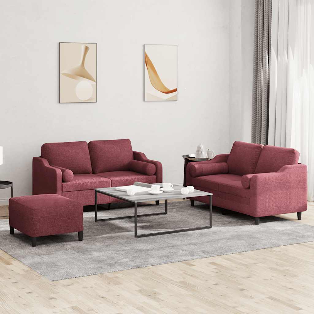 3-delige Loungeset met kussens stof wijnrood is nu te koop bij PeponiXL, paradijselijk wonen!