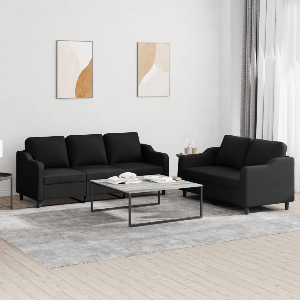 2-delige loungeset met kussens stof zwart is nu te koop bij PeponiXL, paradijselijk wonen!