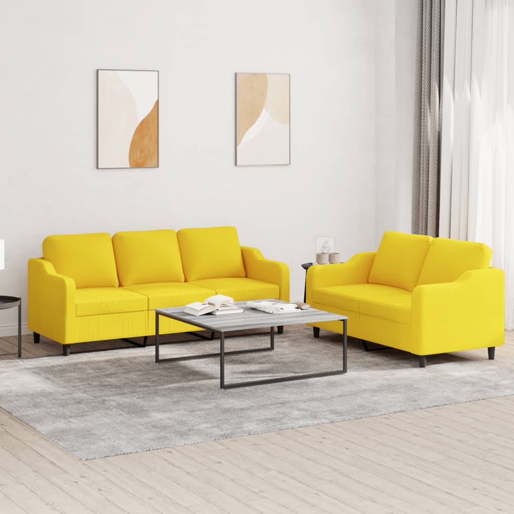 2-delige Loungeset met kussens stof lichtgeel