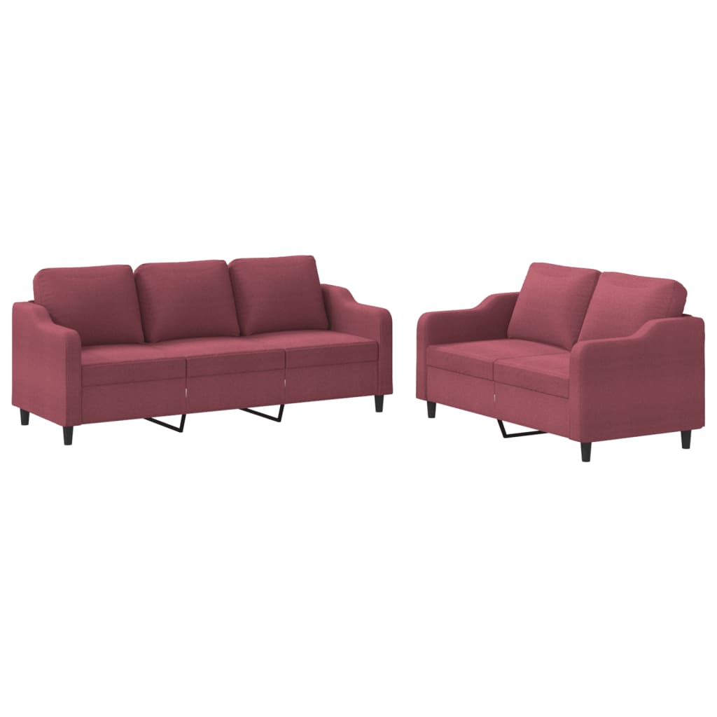 2-delige Loungeset met kussens stof wijnrood
