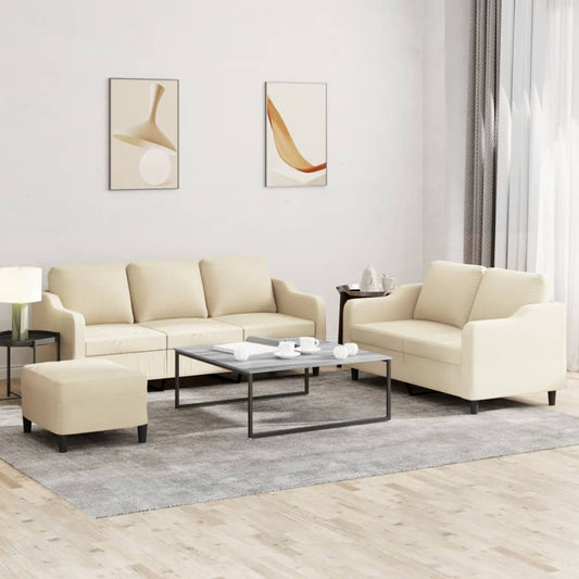3-delige Loungeset met kussens stof crèmekleurig is nu te koop bij PeponiXL, paradijselijk wonen!