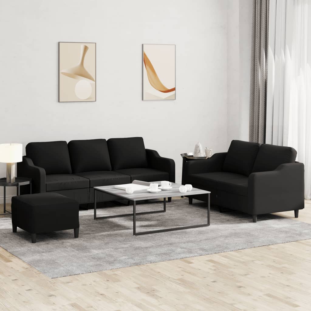 3-delige loungeset met kussens stof zwart is nu te koop bij PeponiXL, paradijselijk wonen!