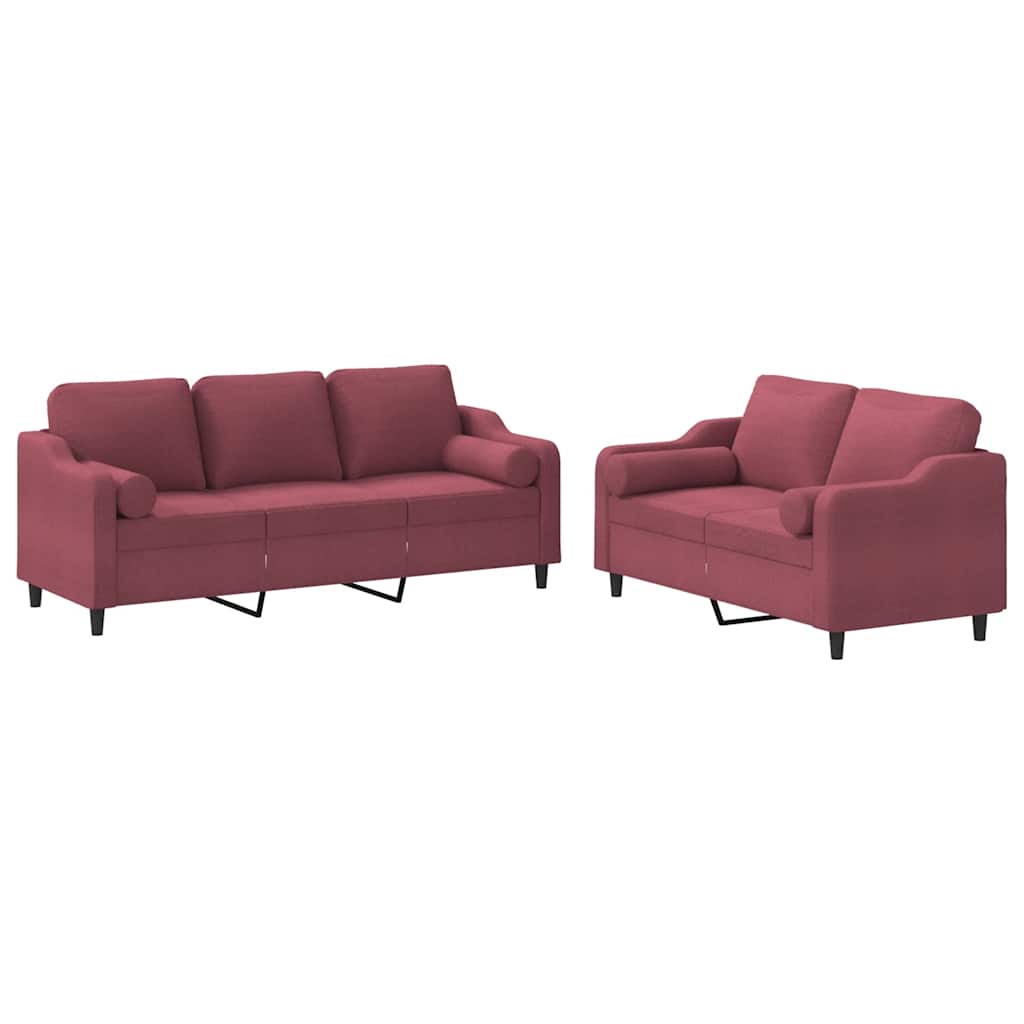 2-delige Loungeset met kussens stof wijnrood