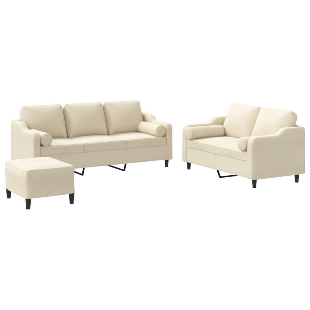 3-delige Loungeset met kussens stof crèmekleurig is nu te koop bij PeponiXL, paradijselijk wonen!