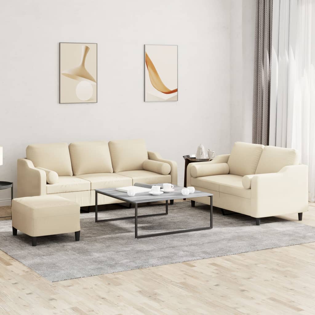 3-delige Loungeset met kussens stof crèmekleurig is nu te koop bij PeponiXL, paradijselijk wonen!