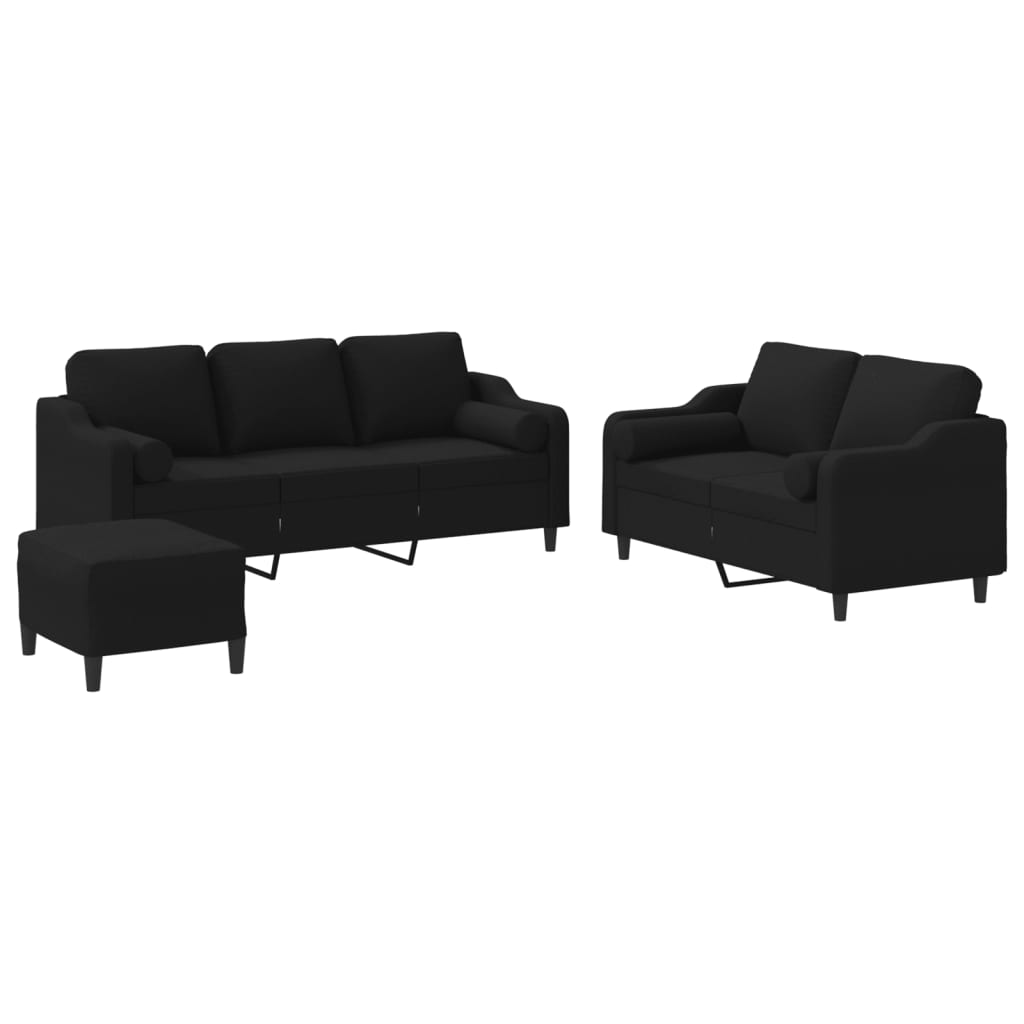 3-delige Loungeset met kussens stof zwart is nu te koop bij PeponiXL, paradijselijk wonen!