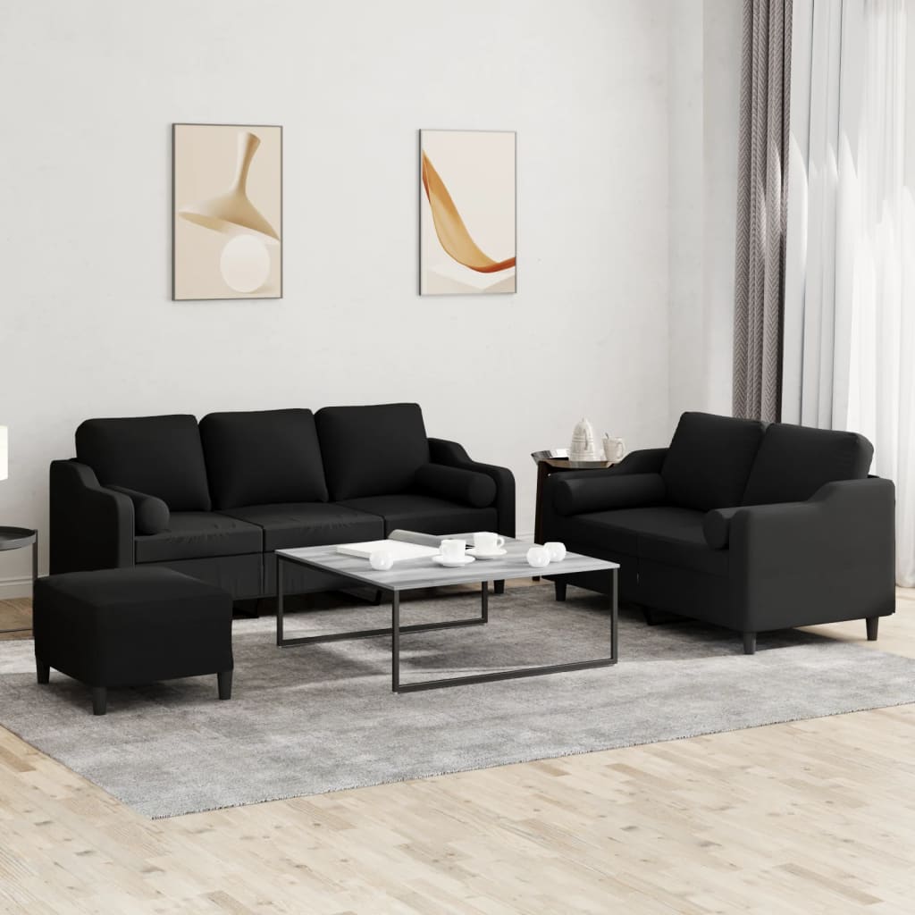 3-delige Loungeset met kussens stof zwart is nu te koop bij PeponiXL, paradijselijk wonen!