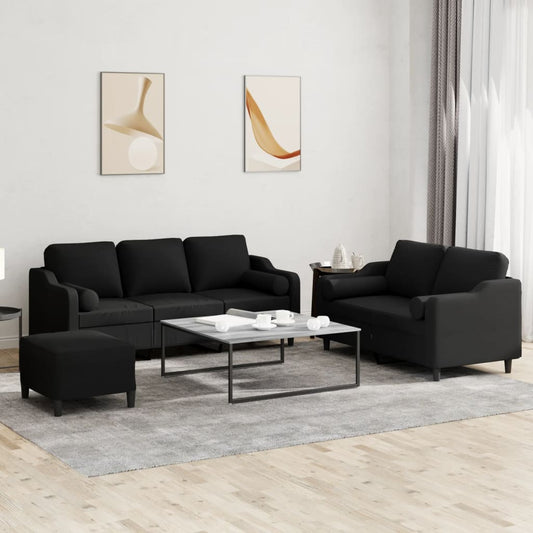 3-delige Loungeset met kussens stof zwart is nu te koop bij PeponiXL, paradijselijk wonen!