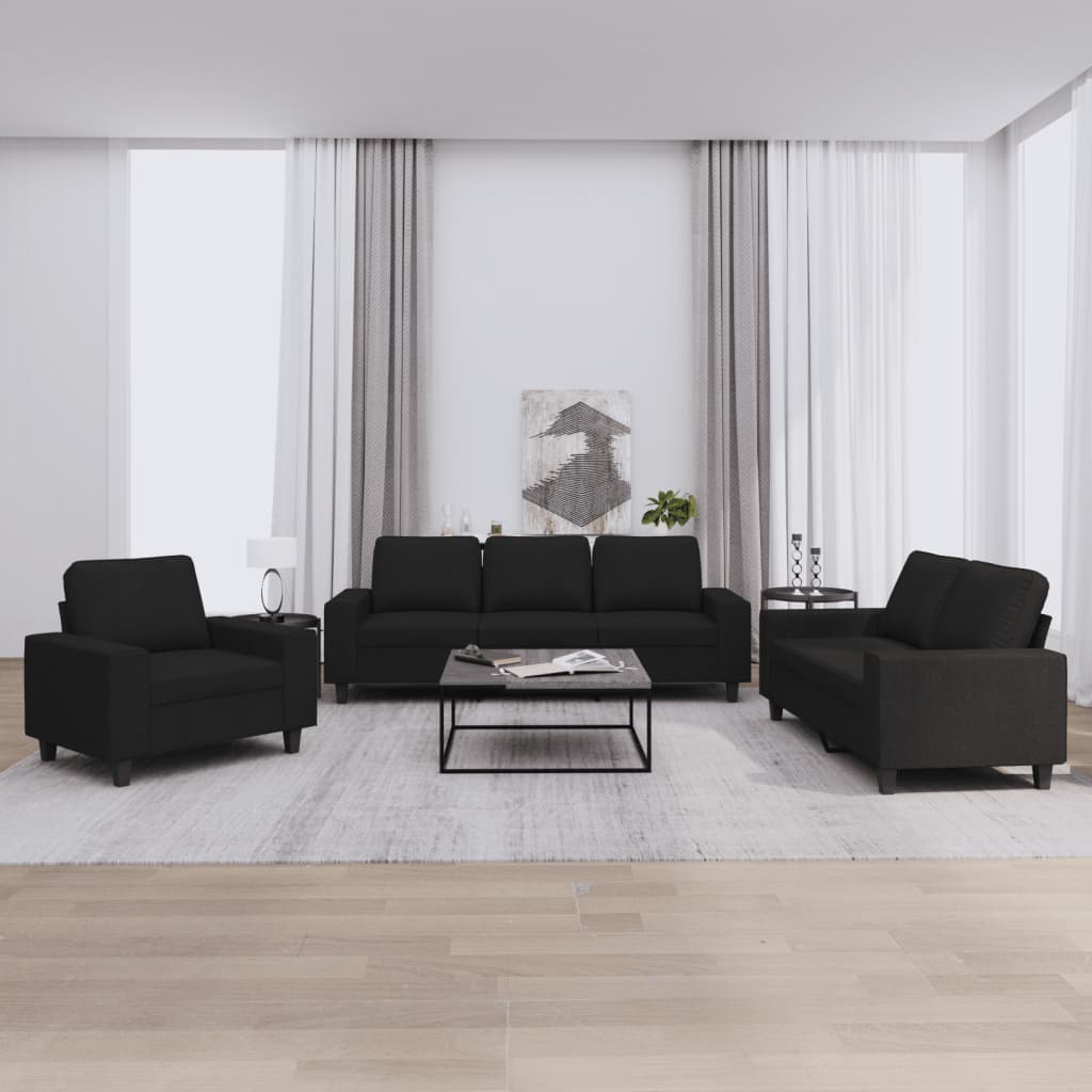 3-delige Loungeset stof zwart is nu te koop bij PeponiXL, paradijselijk wonen!