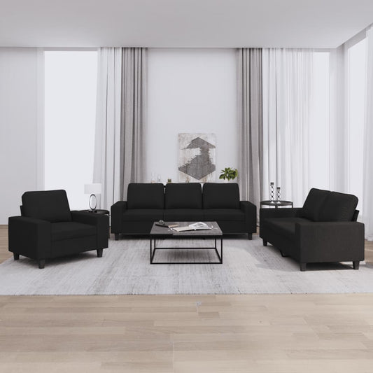 3-delige Loungeset stof zwart is nu te koop bij PeponiXL, paradijselijk wonen!