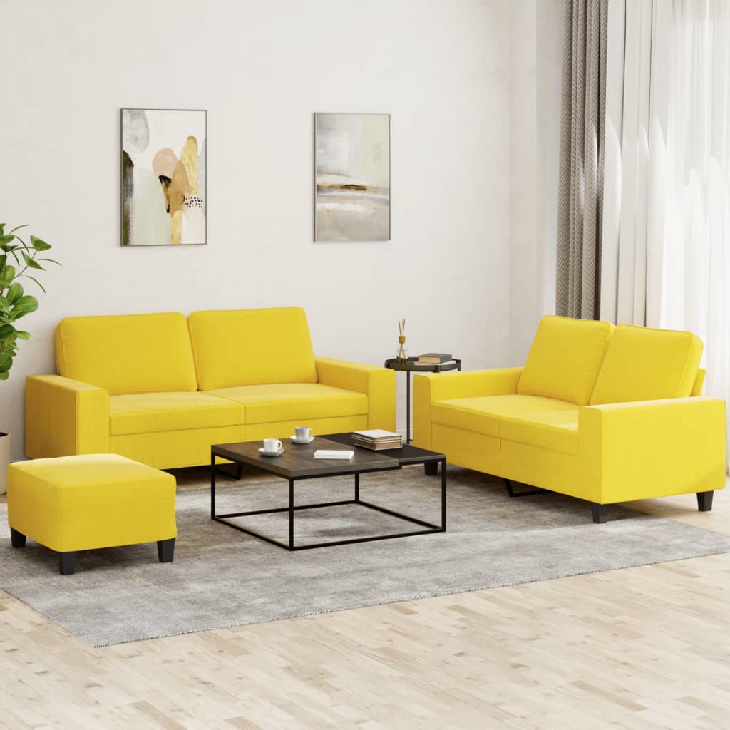3-delige Loungeset stof lichtgeel is nu te koop bij PeponiXL, paradijselijk wonen!