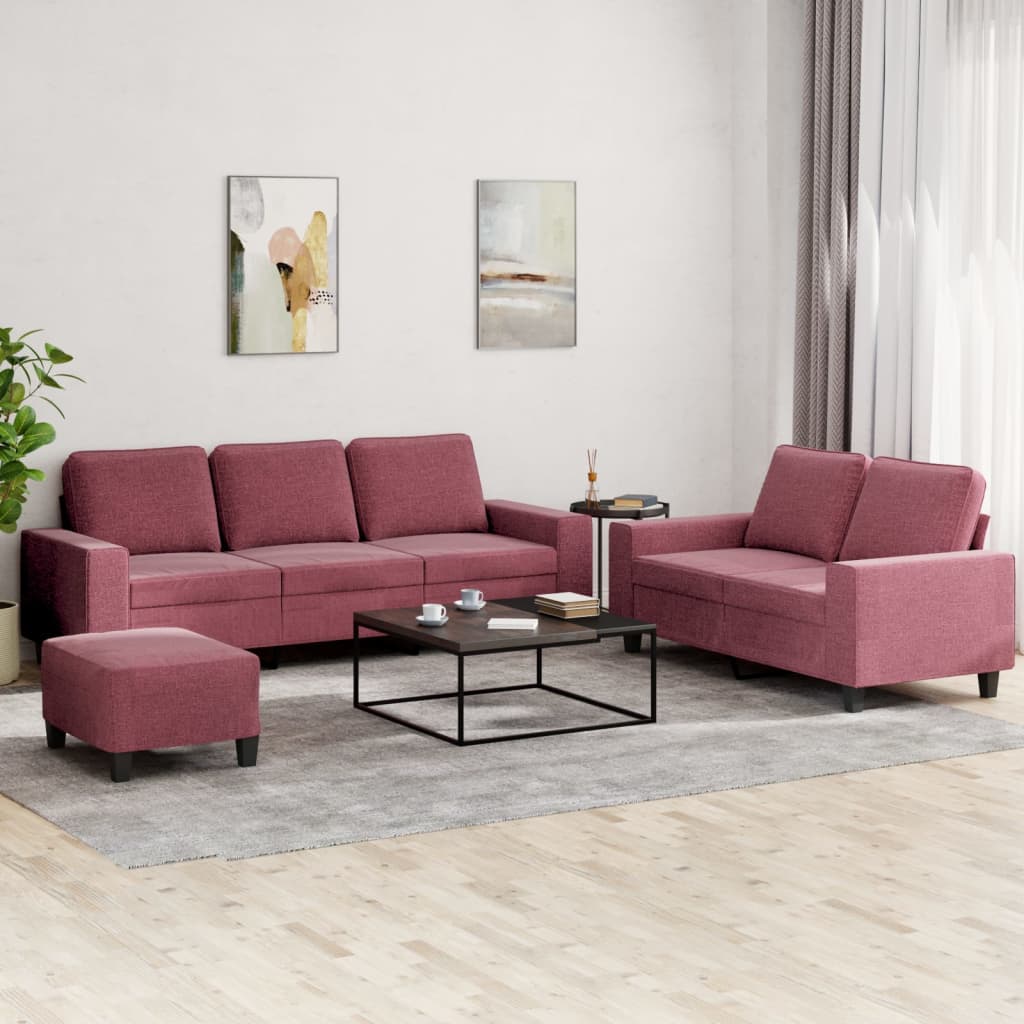 3-delige Loungeset stof wijnrood is nu te koop bij PeponiXL, paradijselijk wonen!