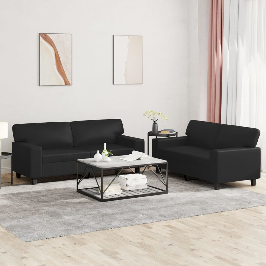 2-delige Loungeset kunstleer zwart is nu te koop bij PeponiXL, paradijselijk wonen!