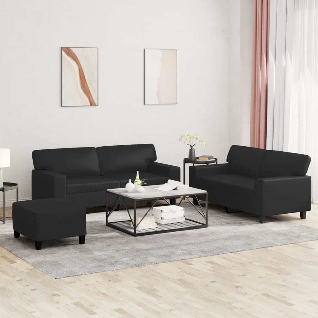3-delige Loungeset kunstleer zwart is nu te koop bij PeponiXL, paradijselijk wonen!