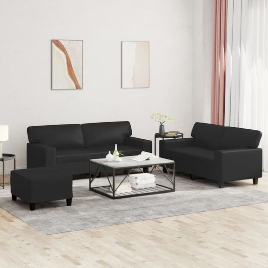 3-delige Loungeset kunstleer zwart is nu te koop bij PeponiXL, paradijselijk wonen!