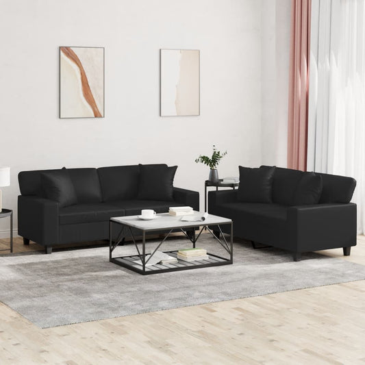 2-delige Loungeset met kussens kunstleer zwart is nu te koop bij PeponiXL, paradijselijk wonen!