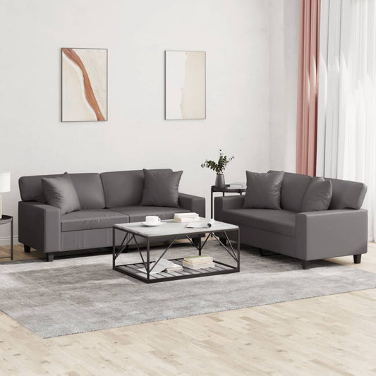 2-delige Loungeset met kussens kunstleer grijs is nu te koop bij PeponiXL, paradijselijk wonen!
