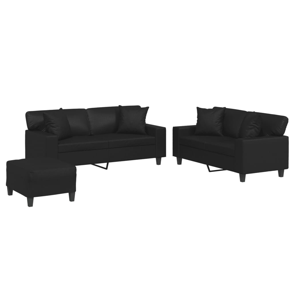 3-delige Loungeset met kussens kunstleer zwart is nu te koop bij PeponiXL, paradijselijk wonen!