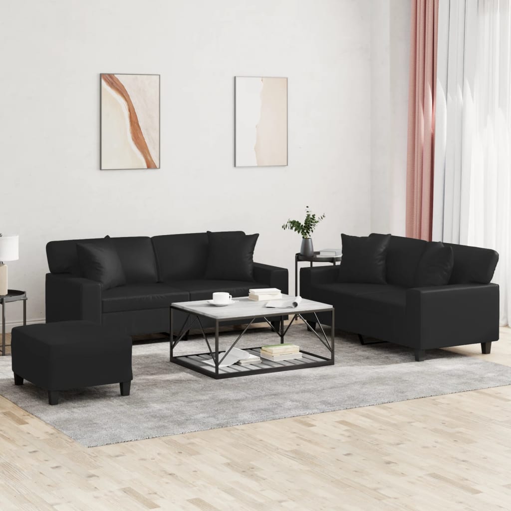 3-delige Loungeset met kussens kunstleer zwart is nu te koop bij PeponiXL, paradijselijk wonen!