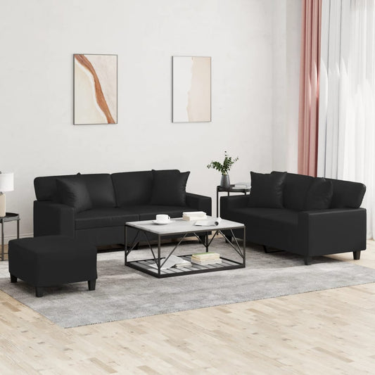 3-delige Loungeset met kussens kunstleer zwart is nu te koop bij PeponiXL, paradijselijk wonen!