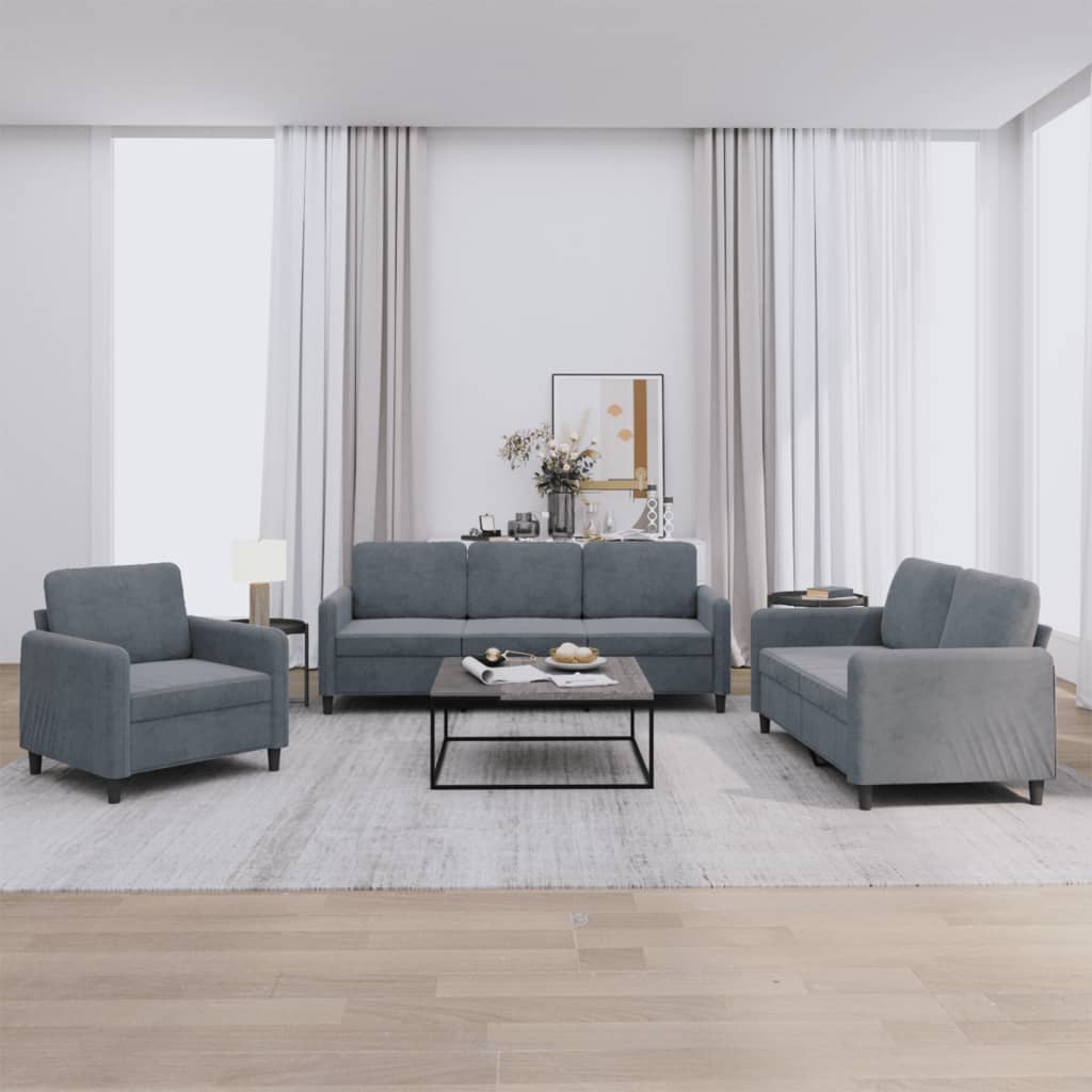 3-delige Loungeset fluweel donkergrijs is nu te koop bij PeponiXL, paradijselijk wonen!