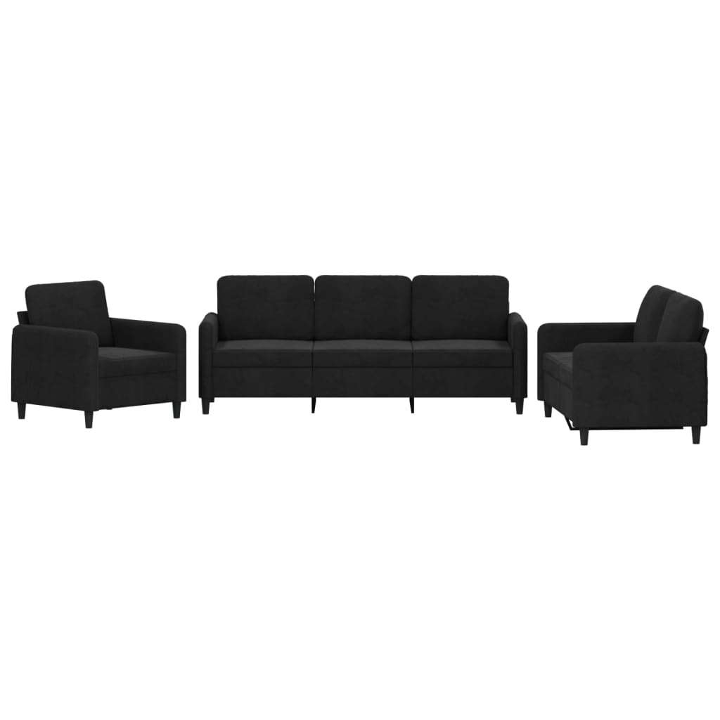 3-delige Loungeset fluweel zwart is nu te koop bij PeponiXL, paradijselijk wonen!