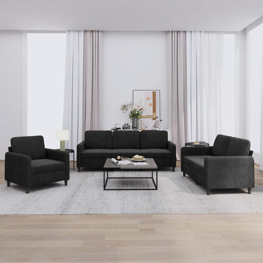 3-delige Loungeset fluweel zwart is nu te koop bij PeponiXL, paradijselijk wonen!