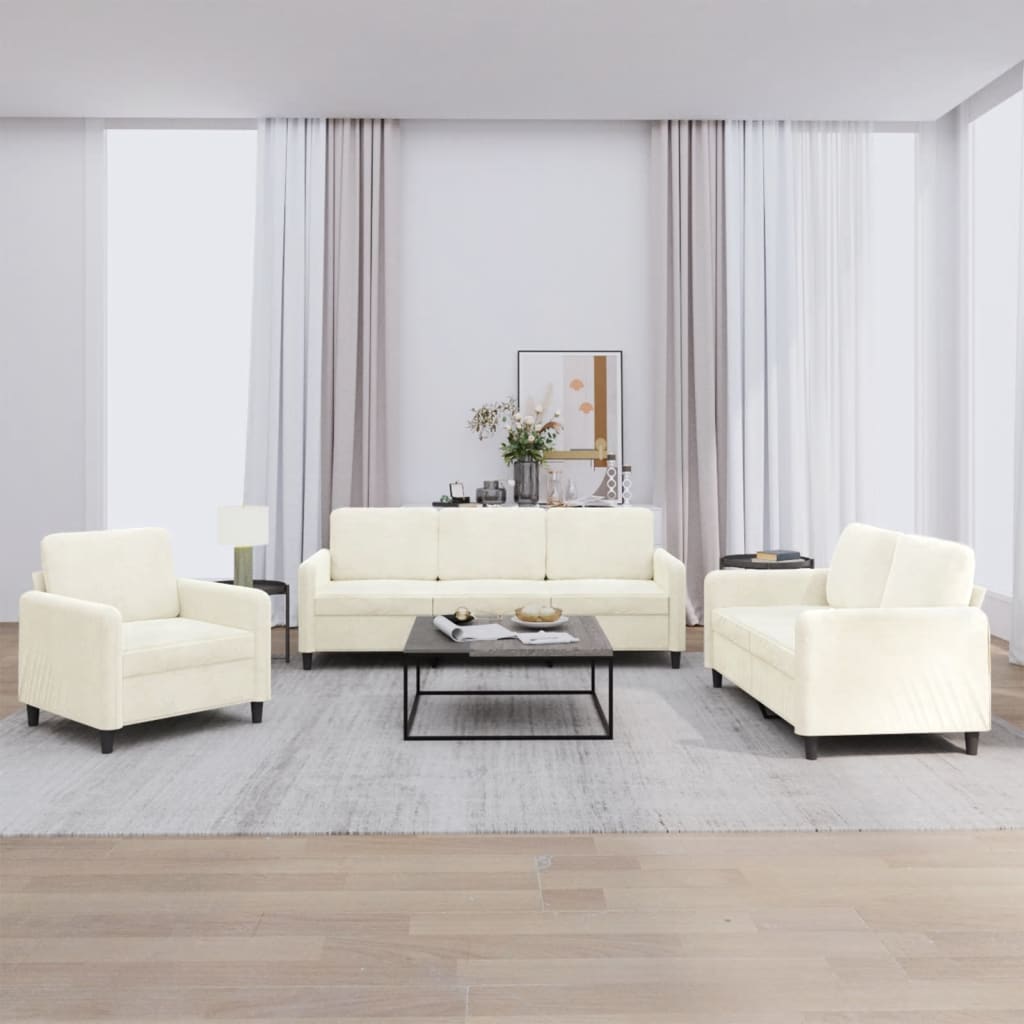 3-delige Loungeset fluweel crèmekleurig is nu te koop bij PeponiXL, paradijselijk wonen!
