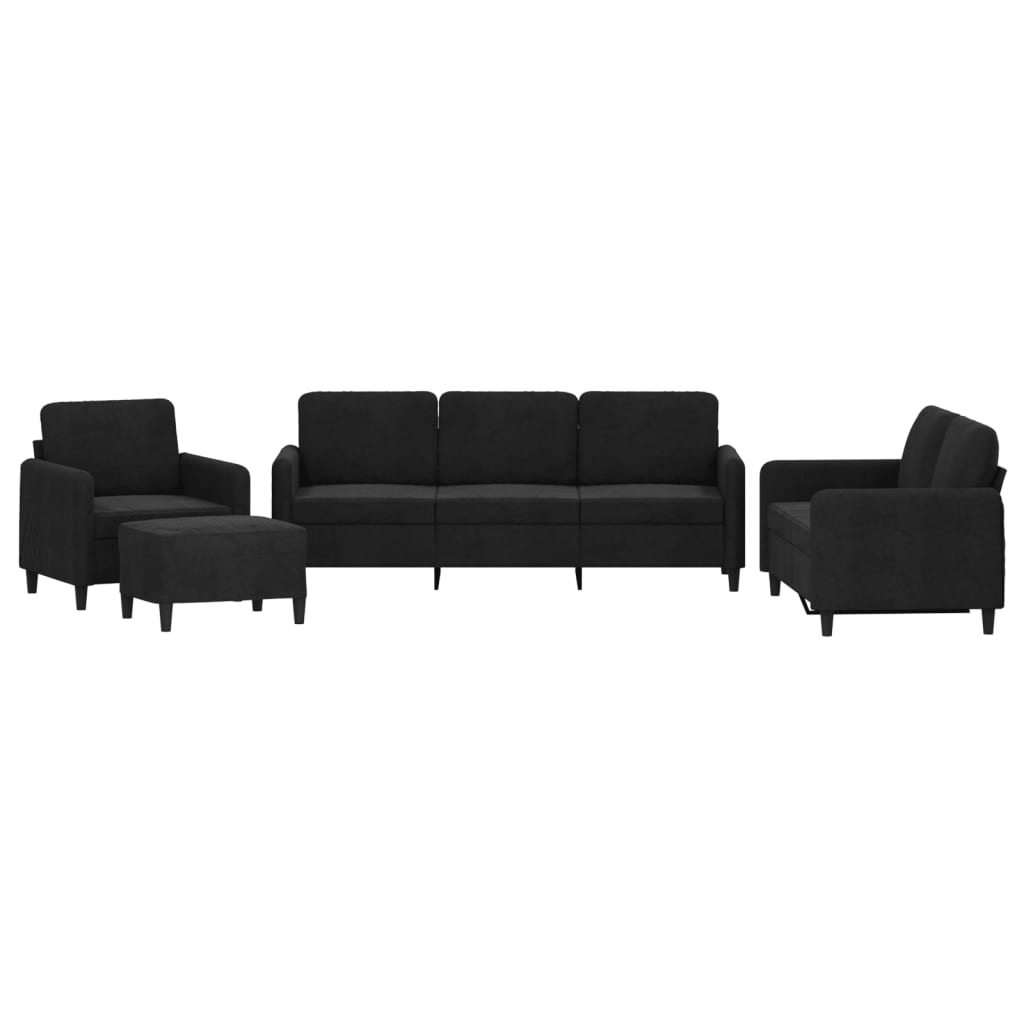 4-delige Loungeset fluweel zwart is nu te koop bij PeponiXL, paradijselijk wonen!