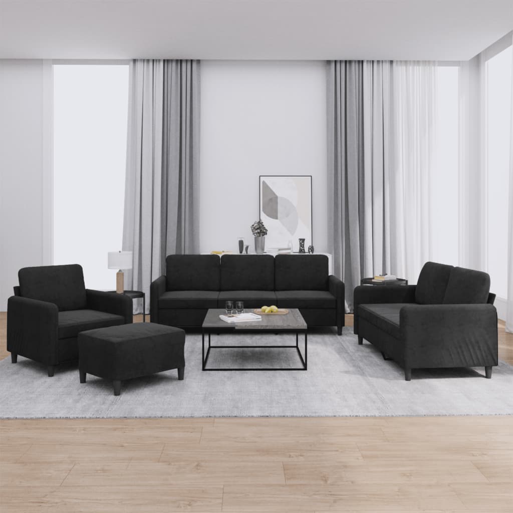 4-delige Loungeset fluweel zwart is nu te koop bij PeponiXL, paradijselijk wonen!