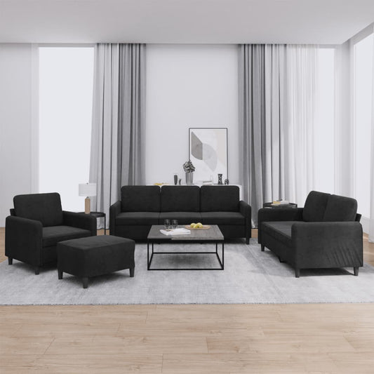 4-delige Loungeset fluweel zwart is nu te koop bij PeponiXL, paradijselijk wonen!