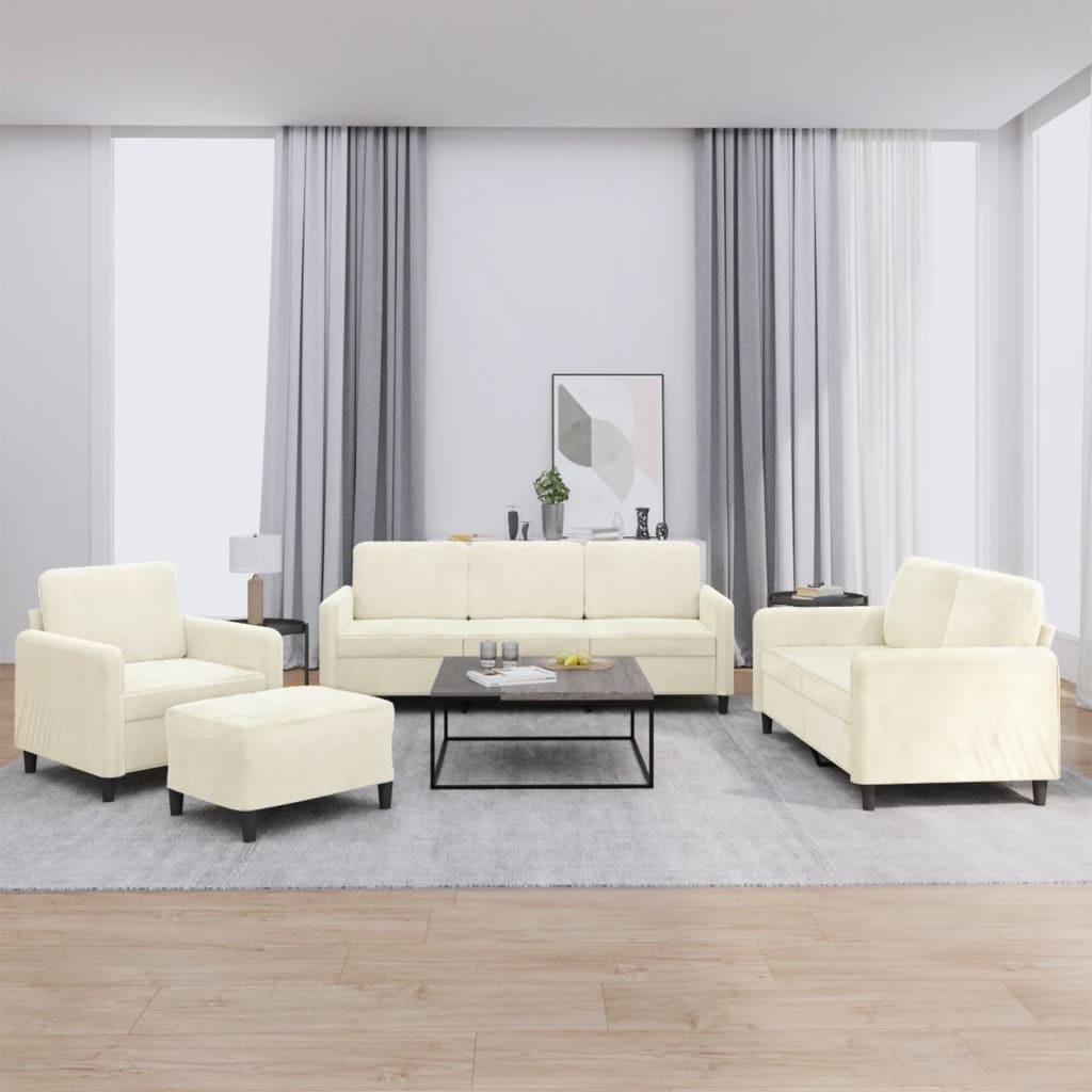 4-delige Loungeset fluweel crèmekleurig is nu te koop bij PeponiXL, paradijselijk wonen!