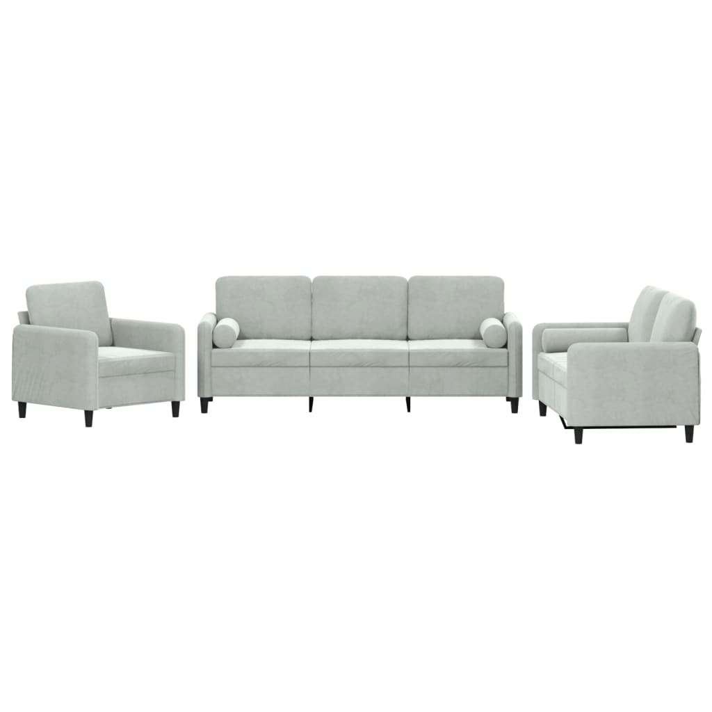 3-delige Loungeset met kussens fluweel lichtgrijs is nu te koop bij PeponiXL, paradijselijk wonen!