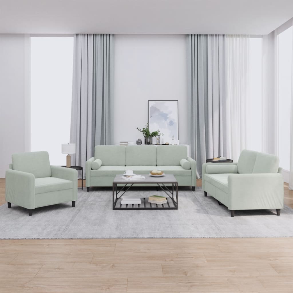 3-delige Loungeset met kussens fluweel lichtgrijs is nu te koop bij PeponiXL, paradijselijk wonen!